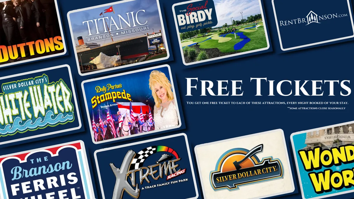 A collection of attraction tickets featuring the prominent 'FREE TICKETS' text evokes excitement for a variety of local experiences. The layout suggests that guests have easy access to adventures and family-friendly activities in the area.
